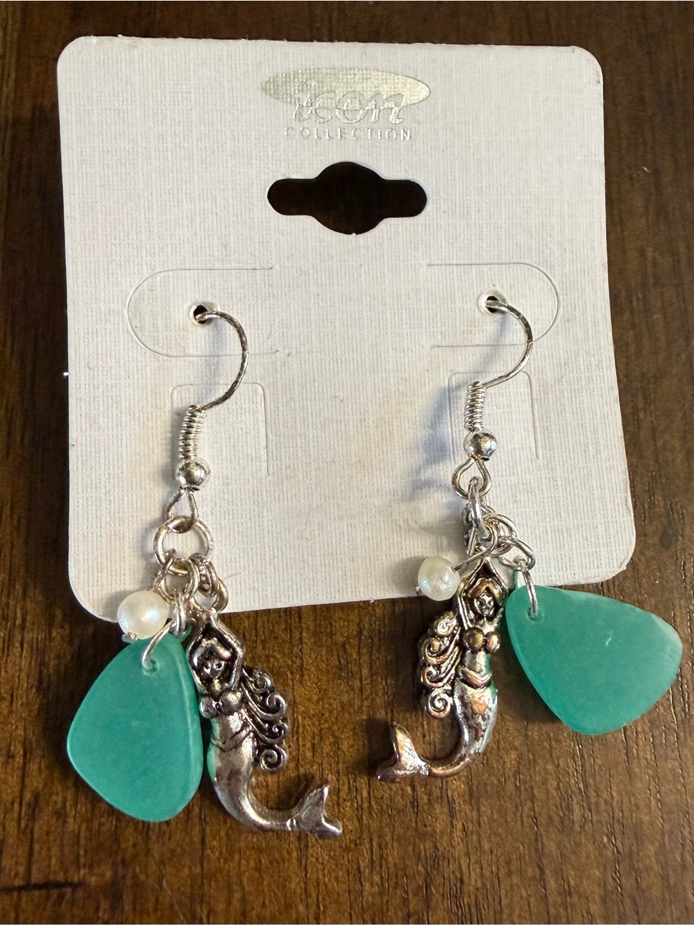 IC COLLECTION Teal Mermaid Charm Drop Earrings with Pearl Accents